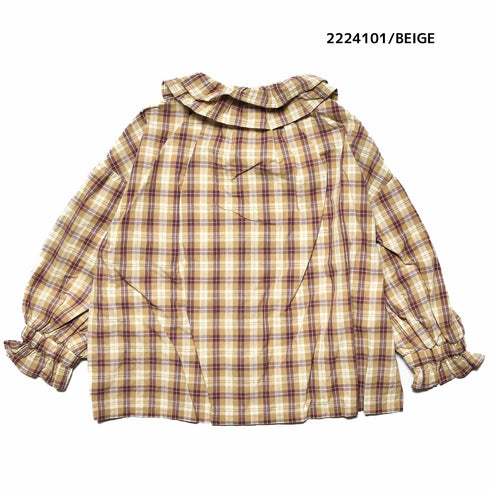 【100~120】★NEEDLEWORKS★チェックローンガーリーブラウス(2224101)